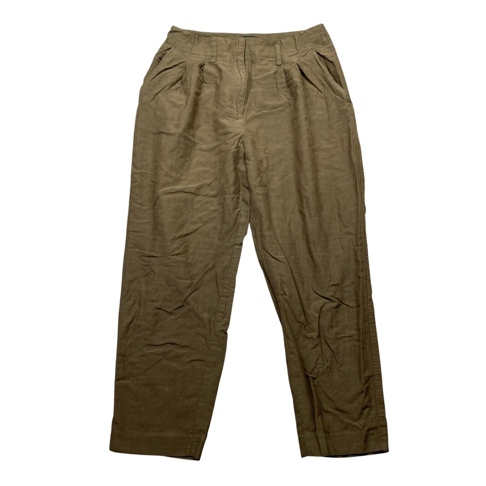 Trouve Pleated High Rise Tapered‎ Trousers Olive Brown Size 8 Fits 27" Preppy